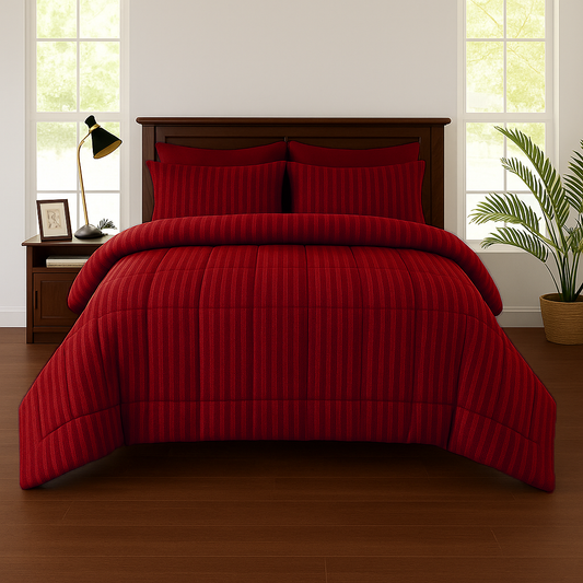 RED STRIPE- Premium SUMMER 6pcs Comforter Set (LIGHT FILLING)