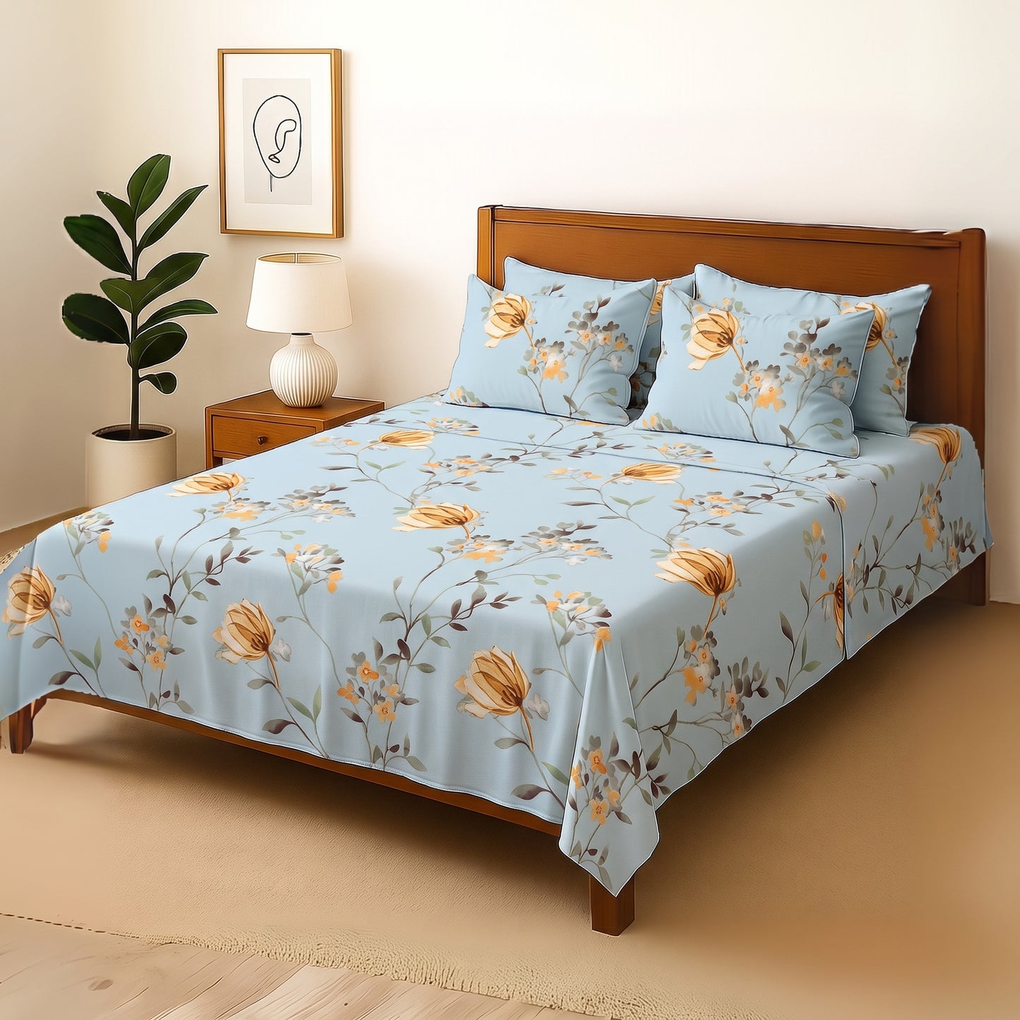 Skyline Flora - Bedsheet With 4 Pillow Covers