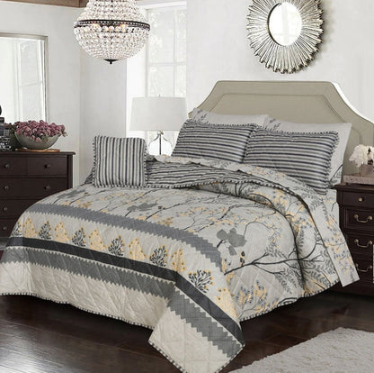 Grey Leaves- 7pcs Summer Comforter Set (Light Filling)