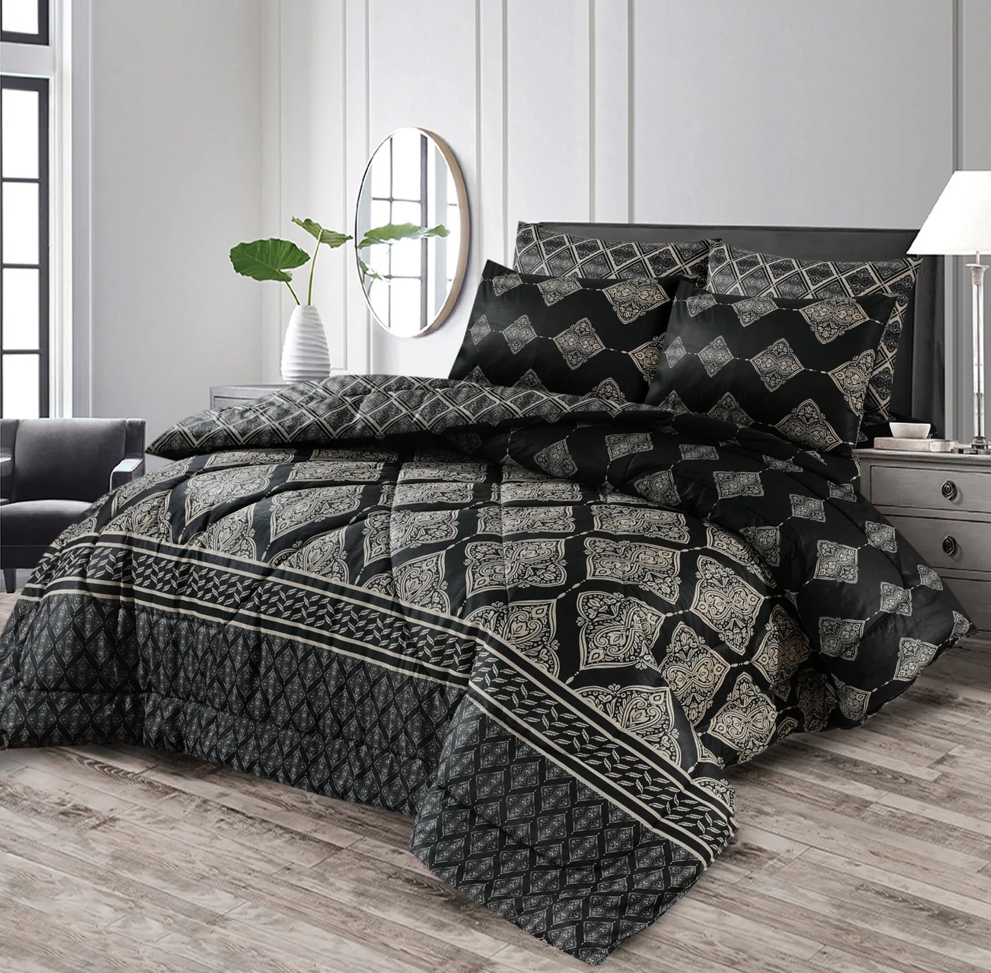 Black Leaves -6pcs PREMIUM Summer Comforter Set (Light Filling)