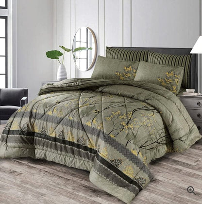 Grey Leaves- 7pcs Summer Comforter Set (Light Filling)