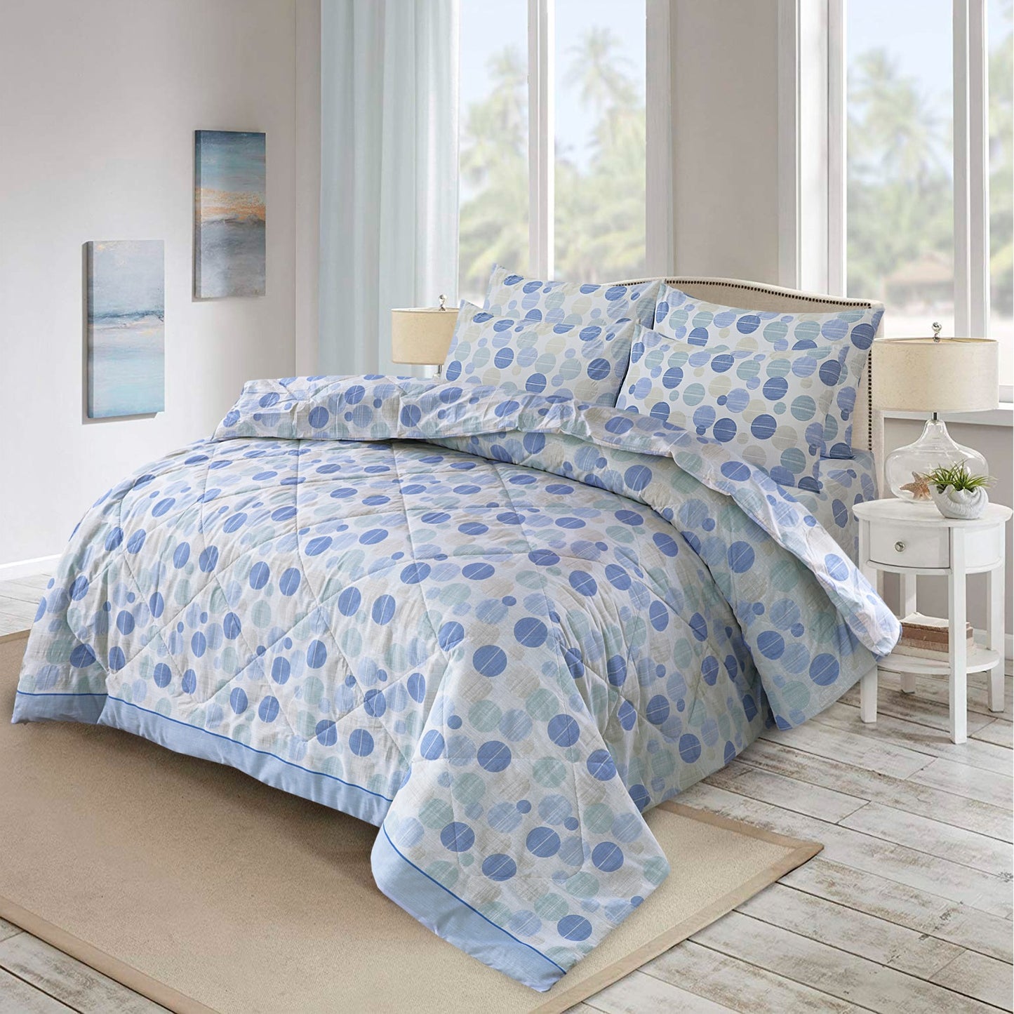 6pcs Summer Comforter Set (Light Filling) - Blue Circles