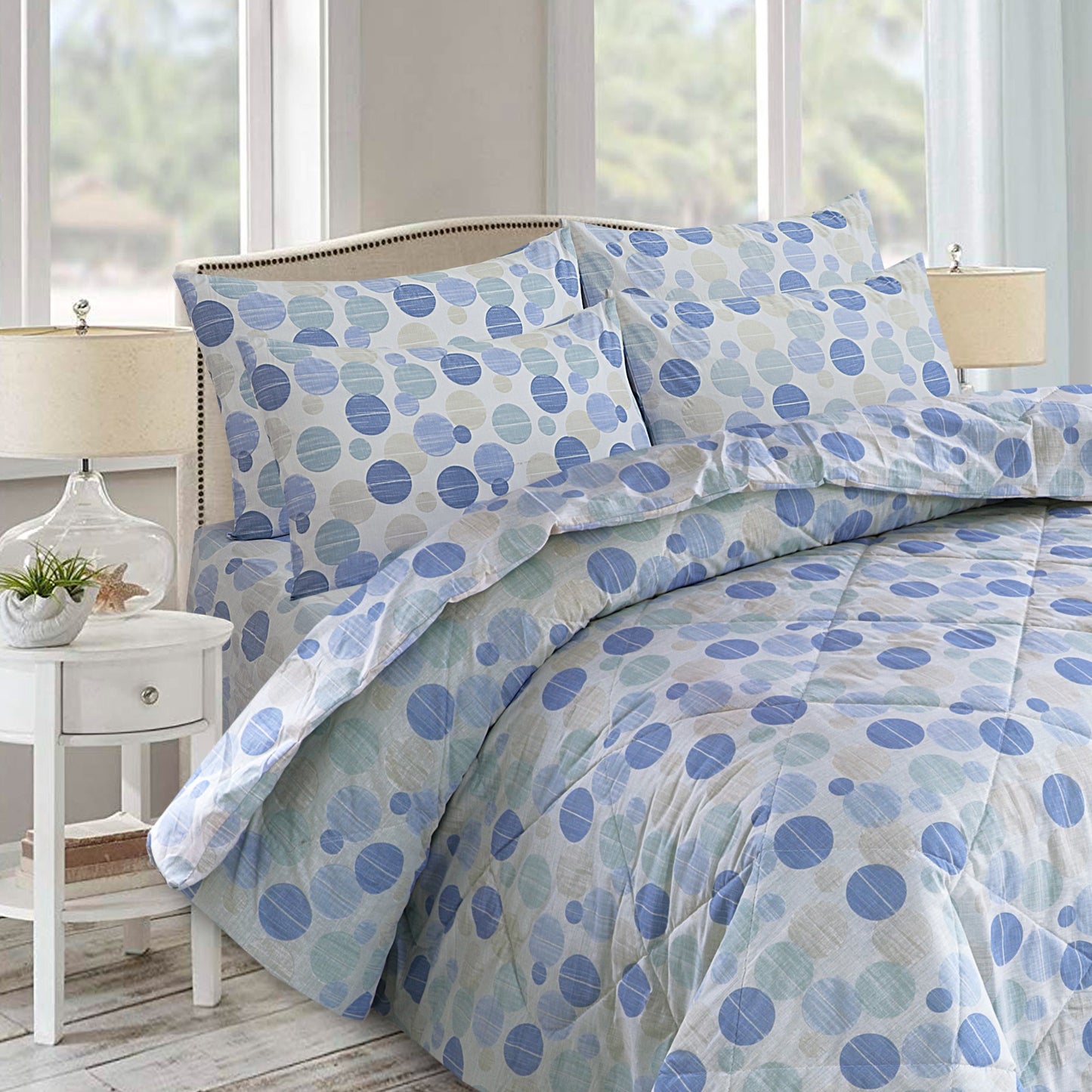 6pcs Summer Comforter Set (Light Filling) - Blue Circles