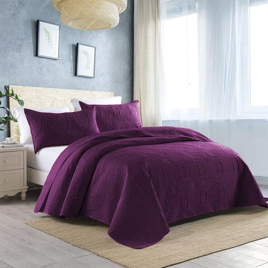 Purple Plain- 3pcs BEDSPREAD Set (Light Filling) -