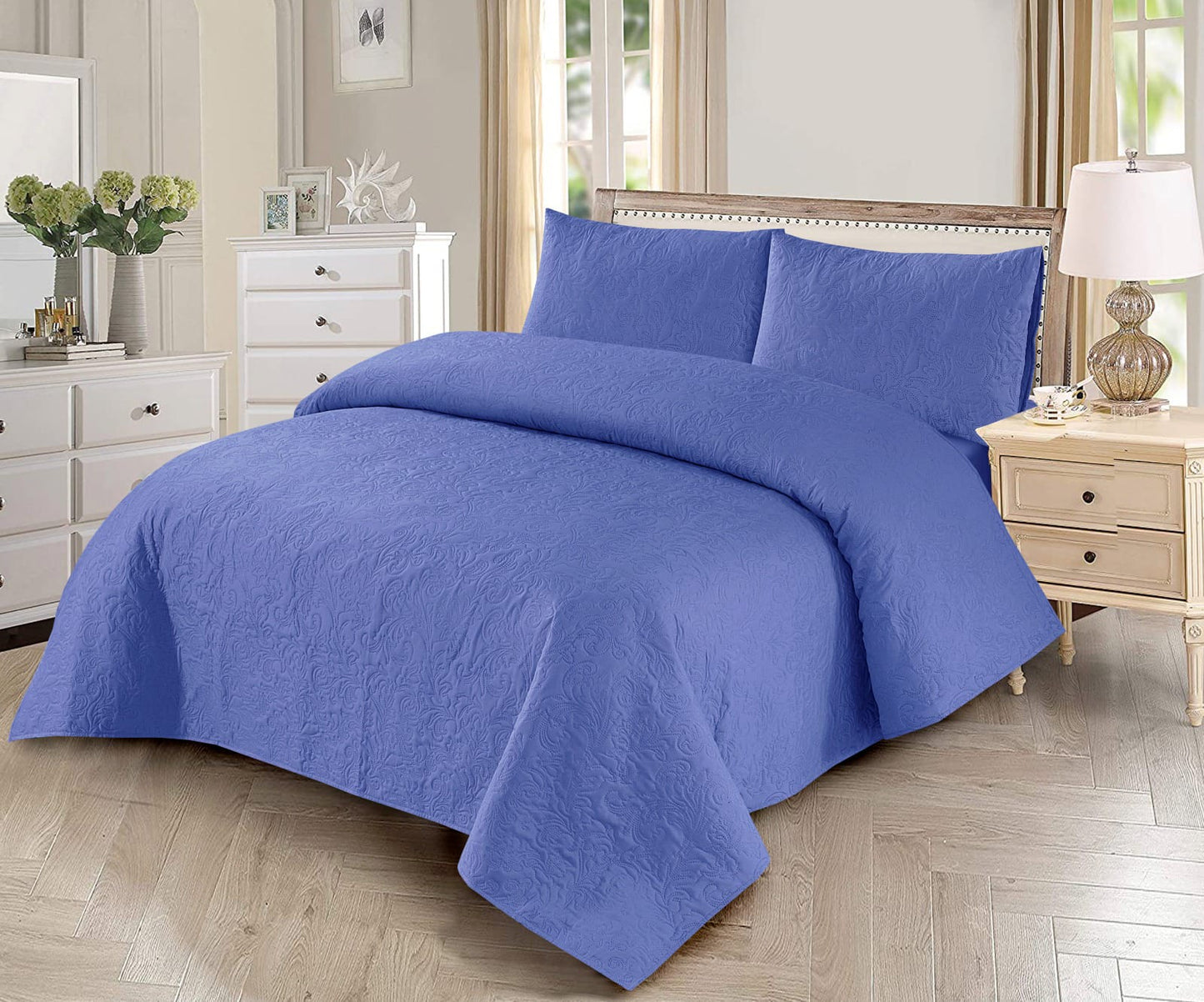 3pcs BEDSPREAD Set (Light Filling) -Sky Blue
