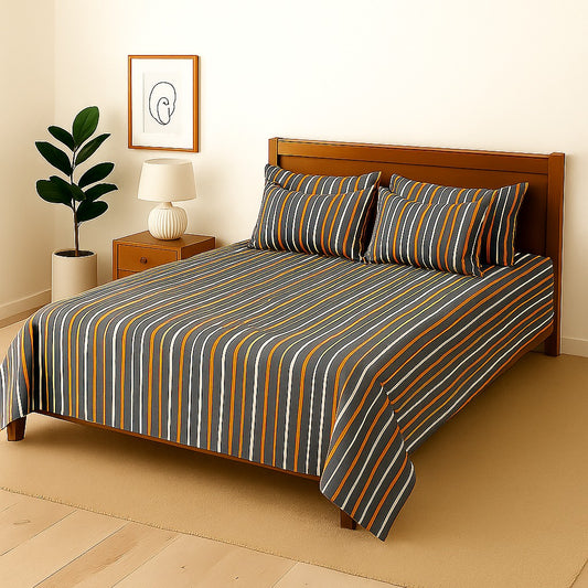 Grey Lines- Bedsheet With 4 Pillow Covers