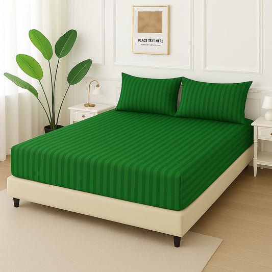 GREEN STRIPES- Fitted Bedsheet Set