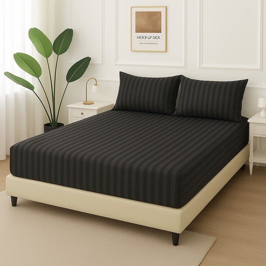 GREY STRIPES- Fitted Bedsheet Set