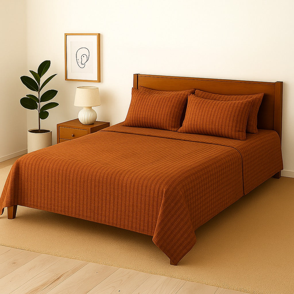 COPPER STRIPE- Bedsheet With 4 Pillow Covers