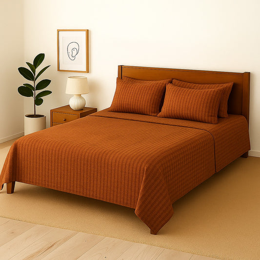 COPPER STRIPE- Bedsheet With 4 Pillow Covers