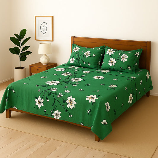 GREENISH- Bedsheet With 4 Pillow Covers