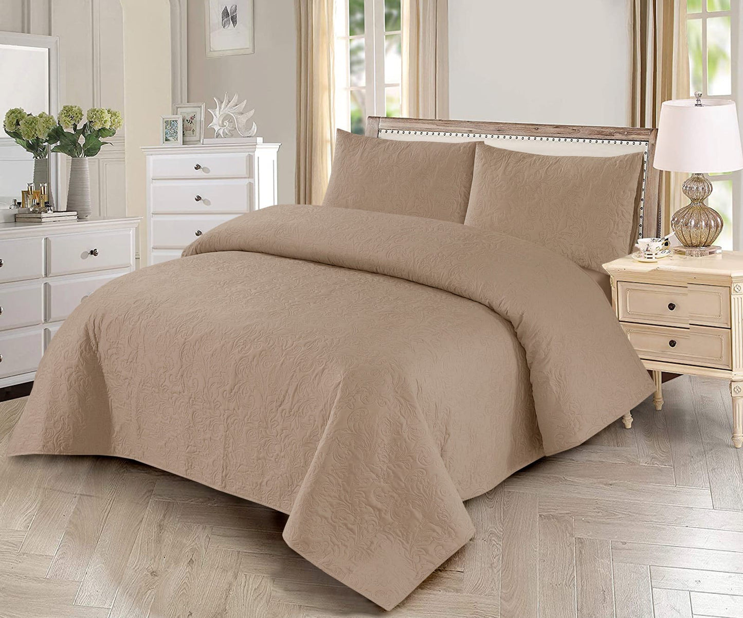 BEDSPREAD Set (Light Filling) - Beige Plain