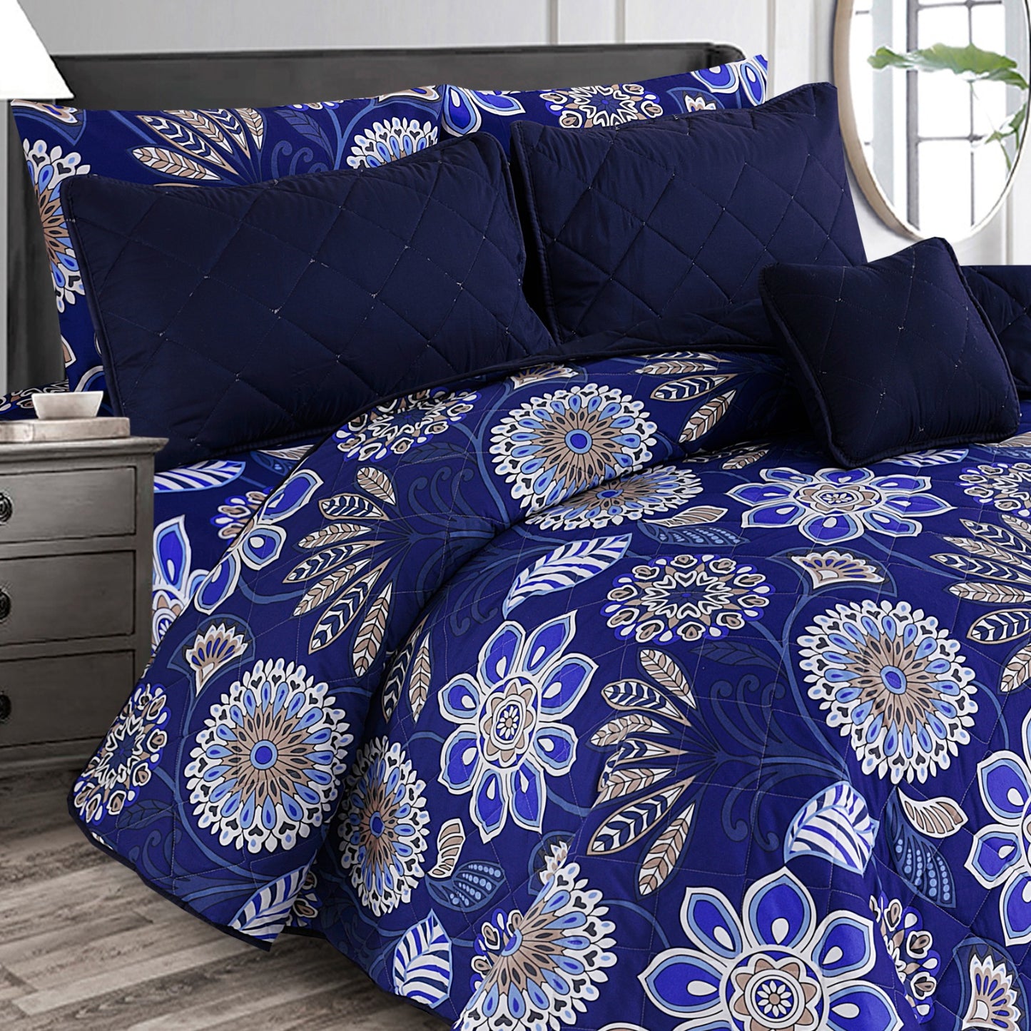 Turkish Blue - 7pcs PREMIUM Summer Comforter Set (Light Filling)