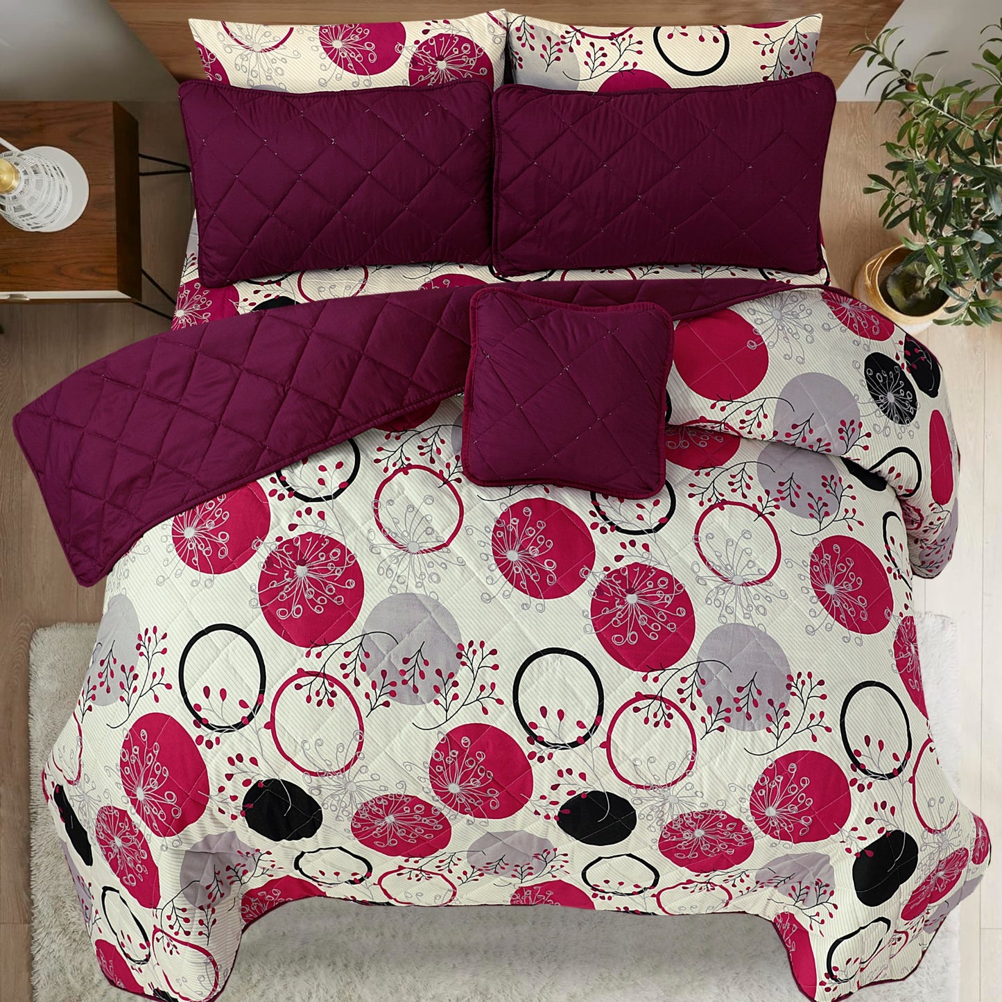 Cicular Red - 7pcs PREMIUM Summer Comforter Set (Light Filling)