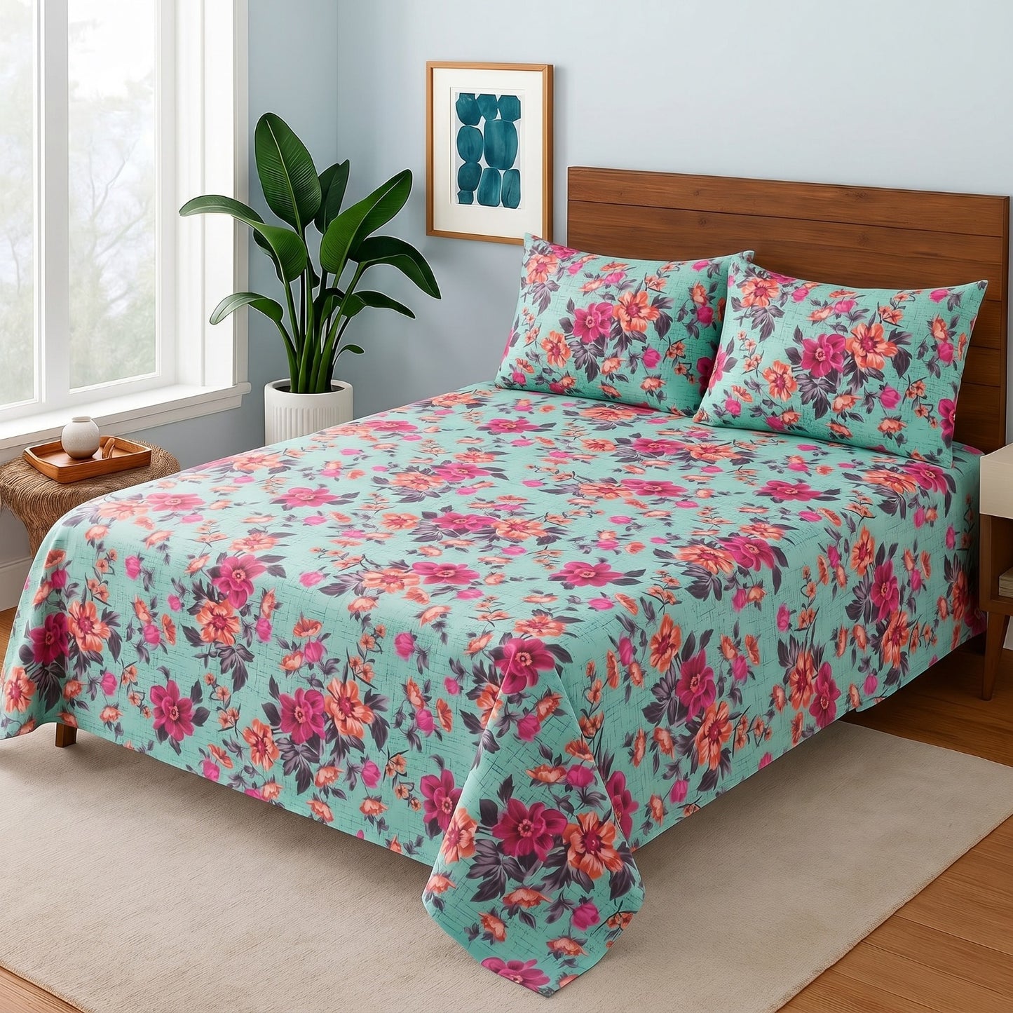 Aqua Bloom - Bedsheet Set