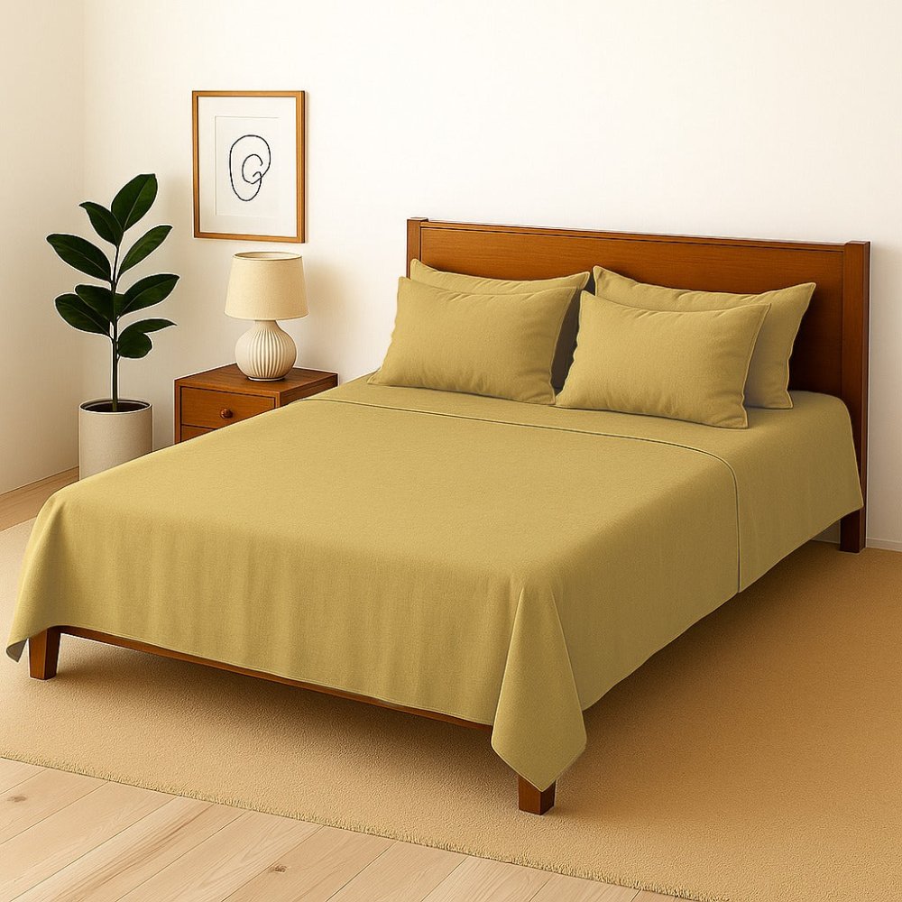 BEIGE PLAIN - Bedsheet With 4 Pillow Covers - Zaraish.com