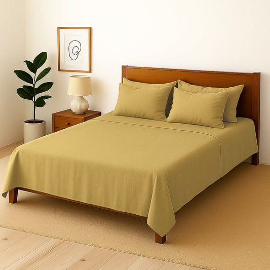 BEIGE PLAIN - Bedsheet With 4 Pillow Covers - Zaraish.com