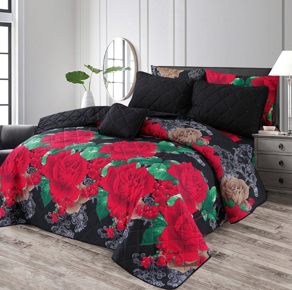 Black Rose - 7pcs PREMIUM Summer Comforter Set (Light Filling) - Zaraish.com