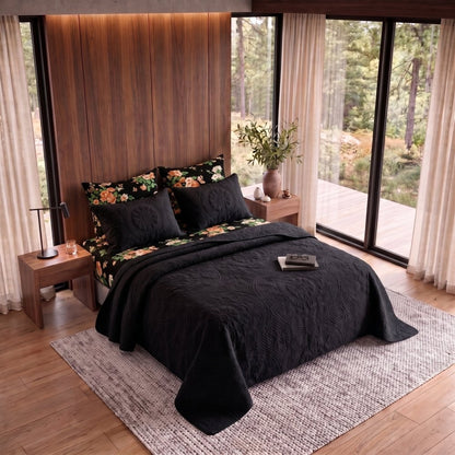 Black Tulip Black Bedspread - 6 Pcs - Zaraish.com