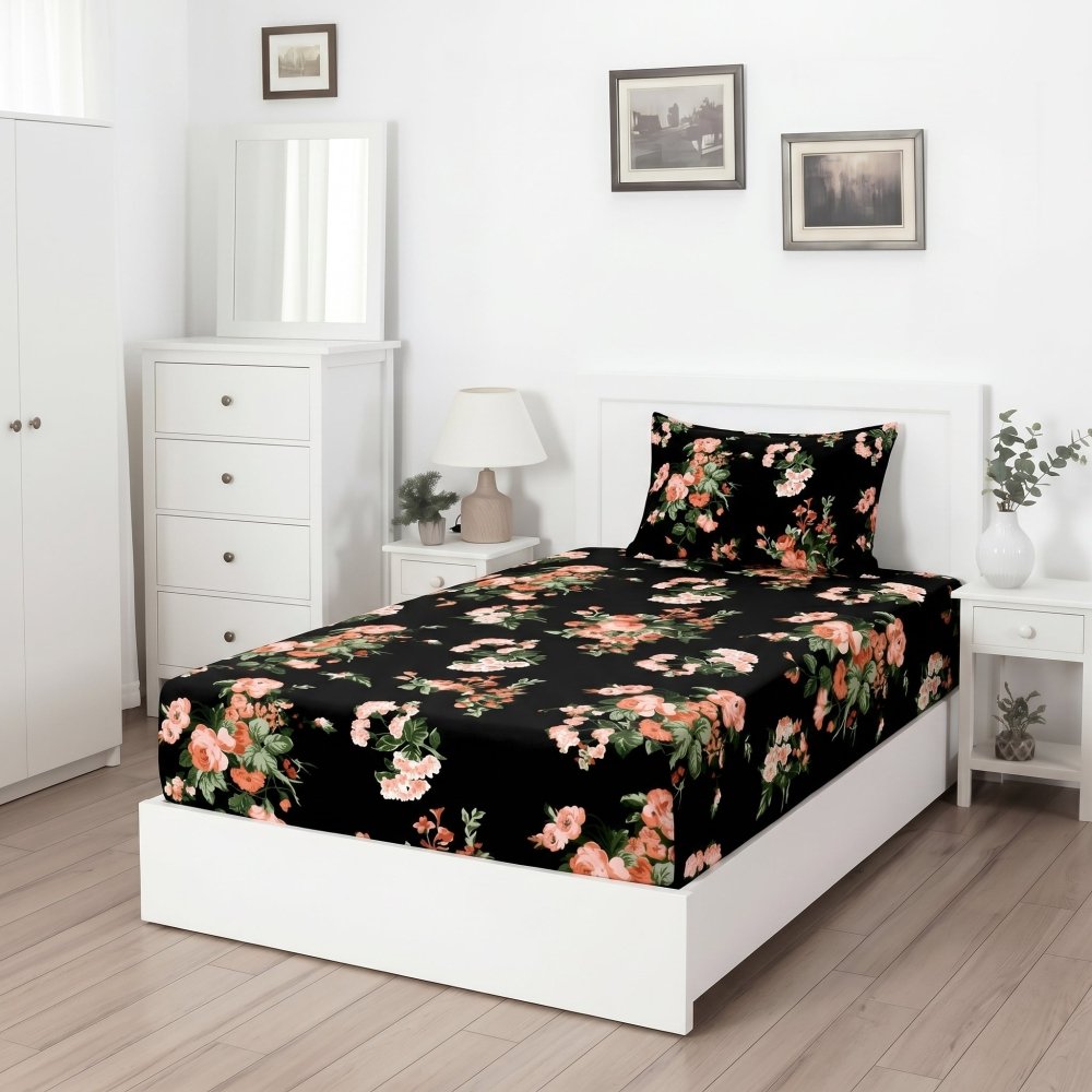 Black tulip - SINGLE Fitted Bedsheet Set - Zaraish.com