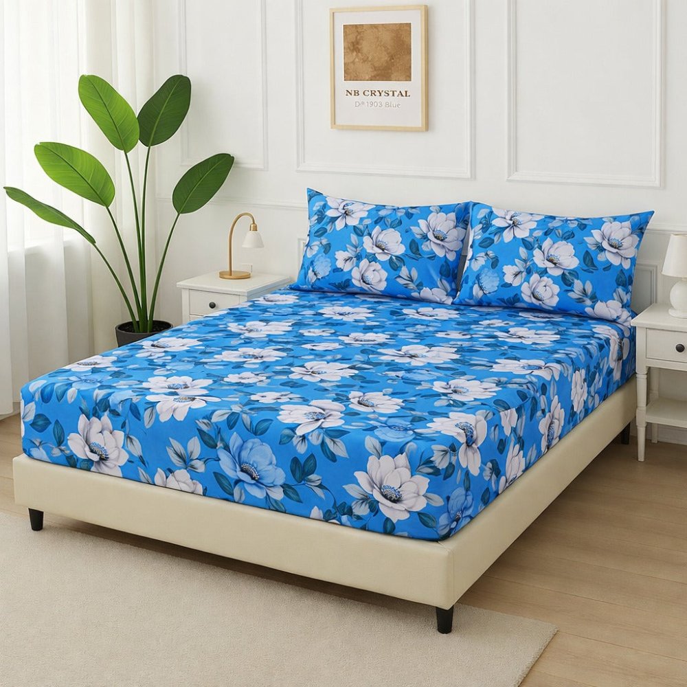 Blue Daisies - Fitted Bedsheet Set - Zaraish.com