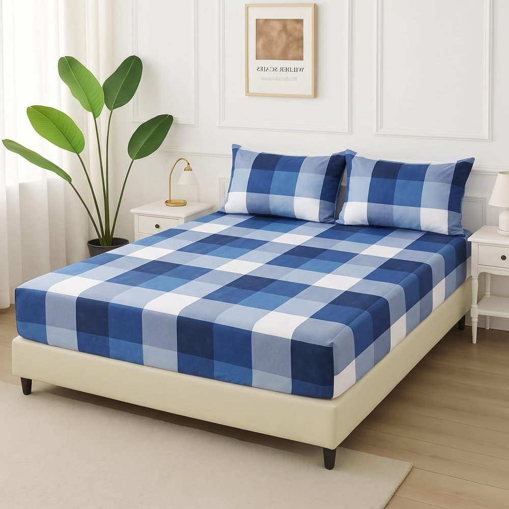 Blue Marina Check - Fitted Bedsheet Set - Zaraish.com
