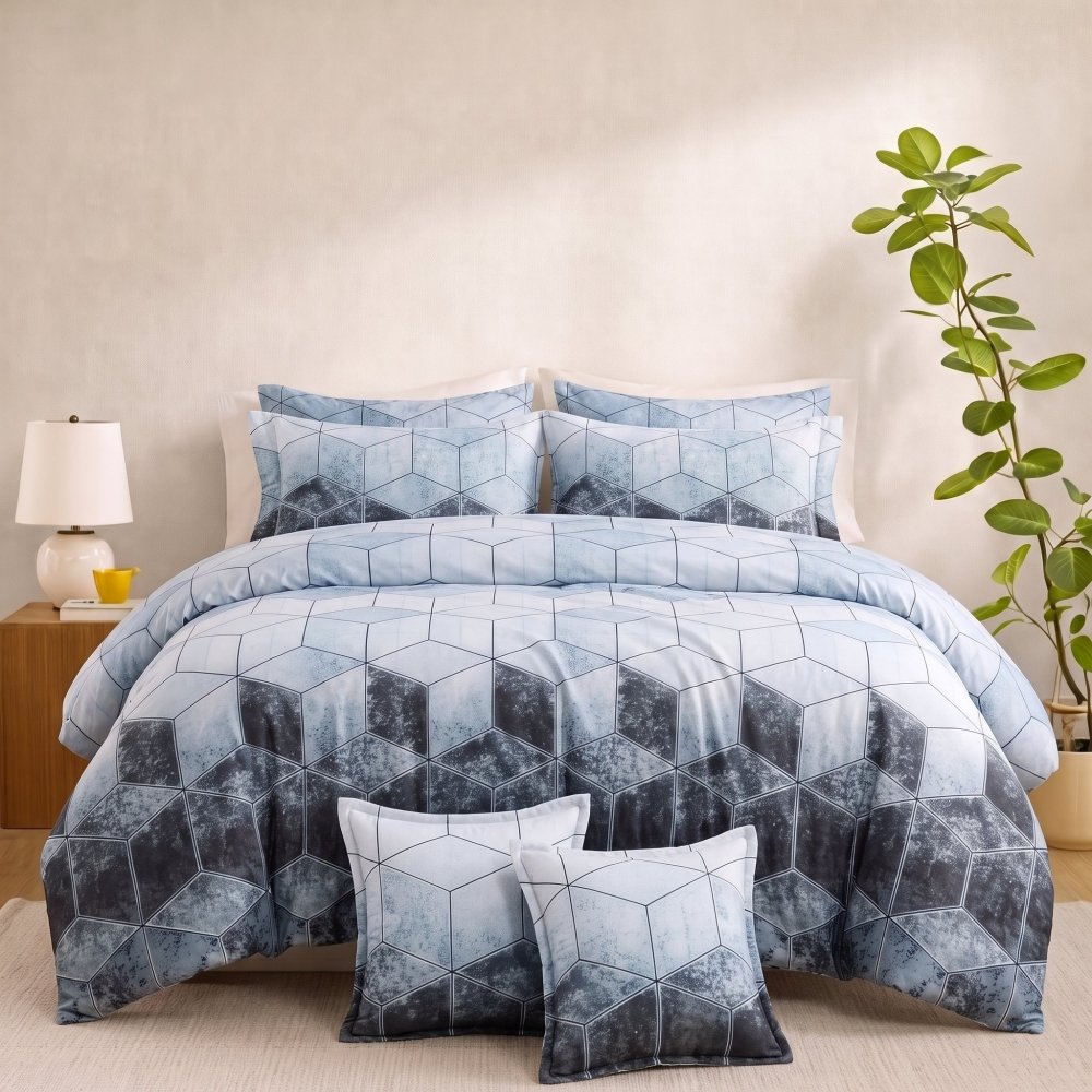 Blue Prism Grid - 8pcs Quilt Cover Set (Without Filling) - Zaraish.com