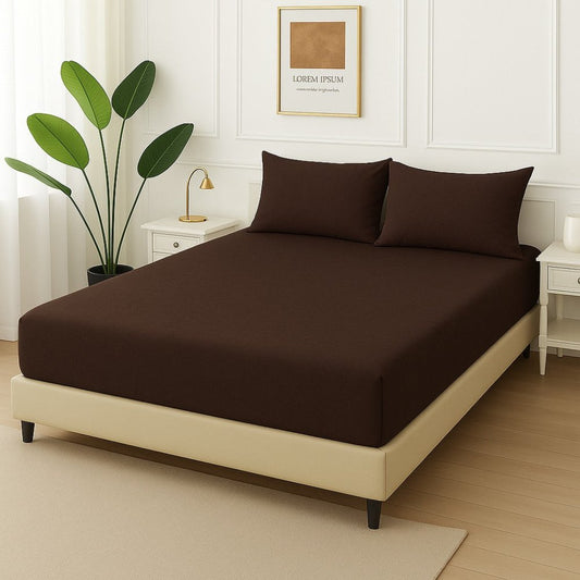 Brown Plain - Fitted Bedsheet Set - Zaraish.com