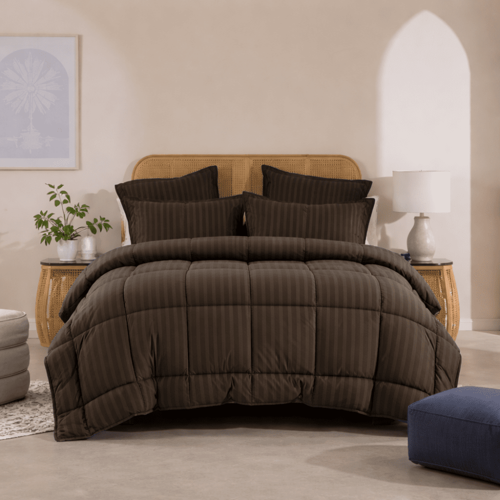 BROWN STRIPE - Premium SUMMER 6pcs Comforter Set (LIGHT FILLING) - Zaraish.com