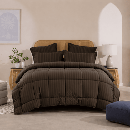 BROWN STRIPE - Premium SUMMER 6pcs Comforter Set (LIGHT FILLING) - Zaraish.com