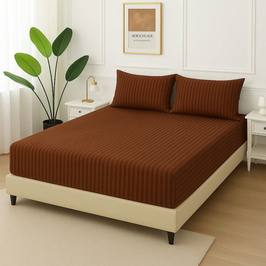 BROWN STRIPES - Fitted Bedsheet Set - Zaraish.com