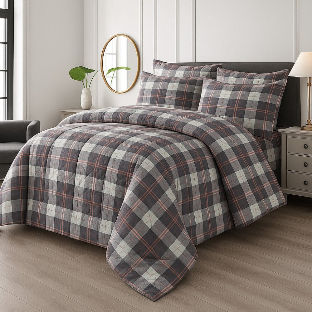 CHECK - Premium Cotton Summer 6pcs Comforter Set - Zaraish.com