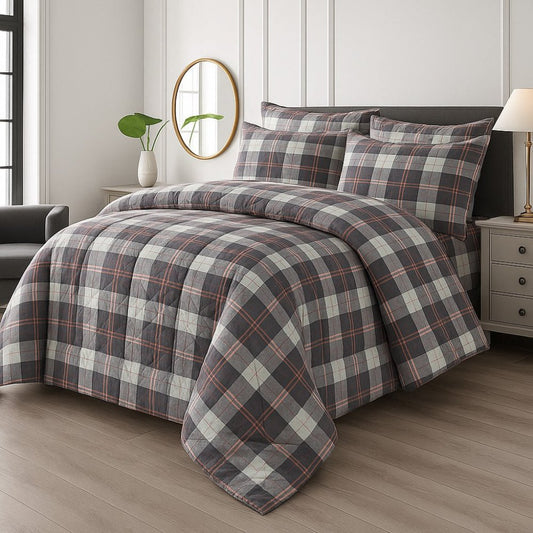 CHECK - Premium Cotton Summer 6pcs Comforter Set - Zaraish.com