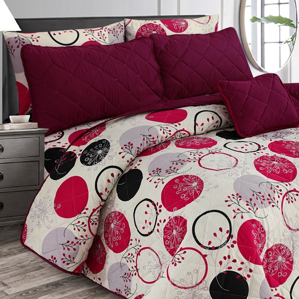 Cicular Red - 7pcs PREMIUM Summer Comforter Set (Light Filling) - Zaraish.com