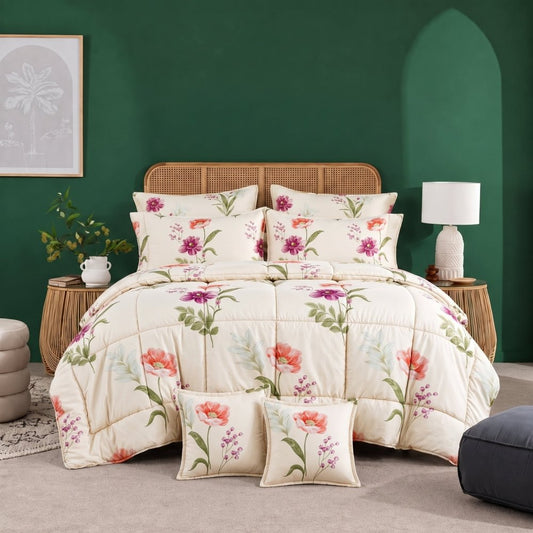 Cream Blossom Tapestry - 8pcs Premium Comforter Set - Zaraish.com