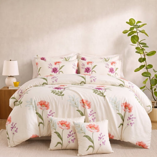 Cream Blossom Tapestry - 8pcs Quilt Cover Set (Without Filling) - Zaraish.com