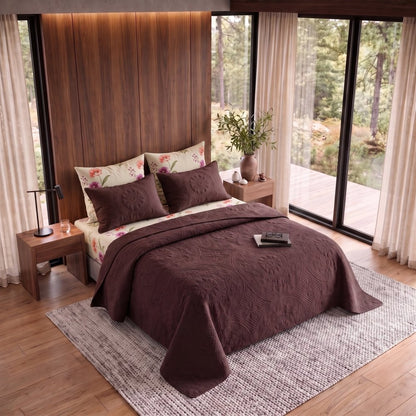 Cream Blossom Tapestry Brown Bedspread - 6 Pcs - Zaraish.com