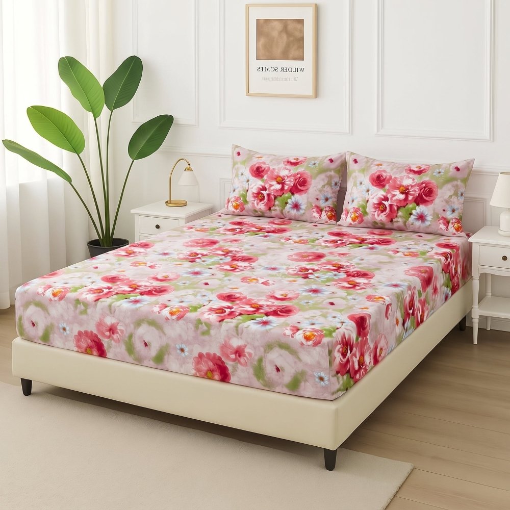 Crimson Blossom - Fitted Bedsheet Set - Zaraish.com