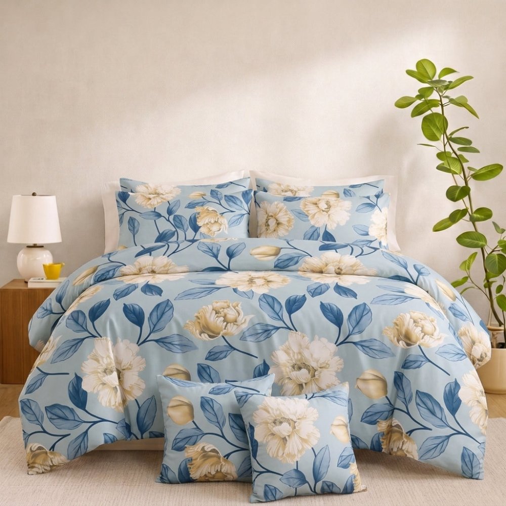 Frosty Peony - 8pcs Quilt Cover Set (Without Filling) - Zaraish.com