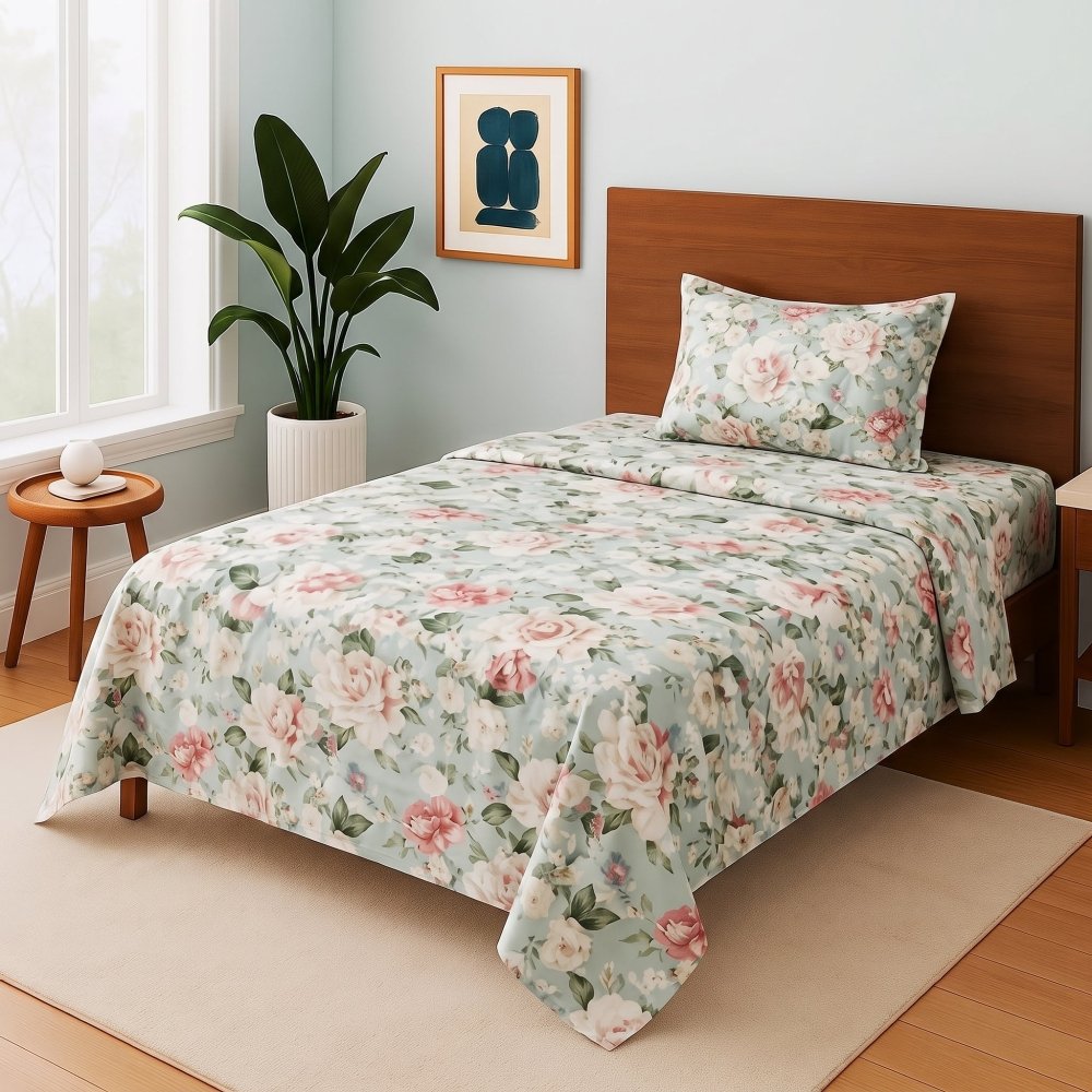 Green FLower - Single Bedsheet Set - Zaraish.com