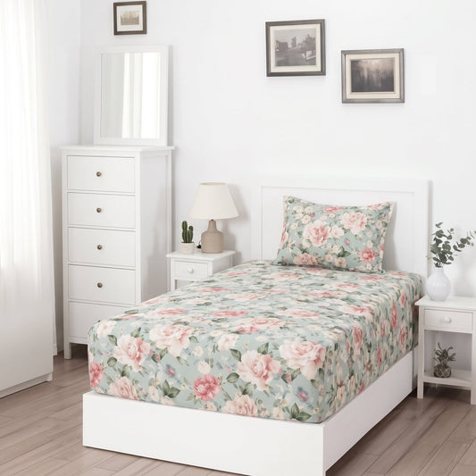 Green Flower - SINGLE Fitted Bedsheet Set - Zaraish.com