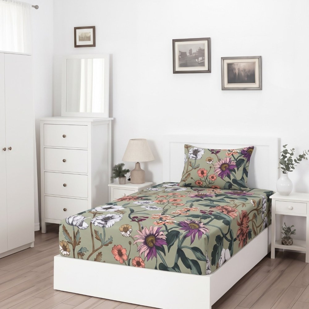 Green Forest - SINGLE Fitted Bedsheet Set - Zaraish.com