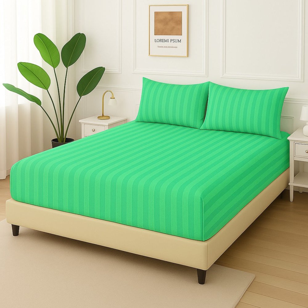 Green Stripe - Fitted Bedsheet Set - Zaraish.com