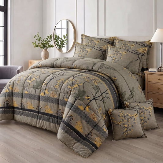 GREY LEAVES -8 pcs WINTER RAZAI Set (HEAVY FILLING) - Zaraish.com