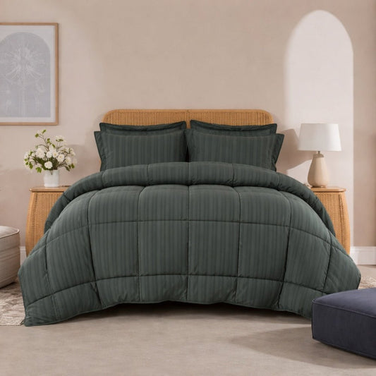 Grey Stripe - 6pcs Premium Comforter Set - Zaraish.com