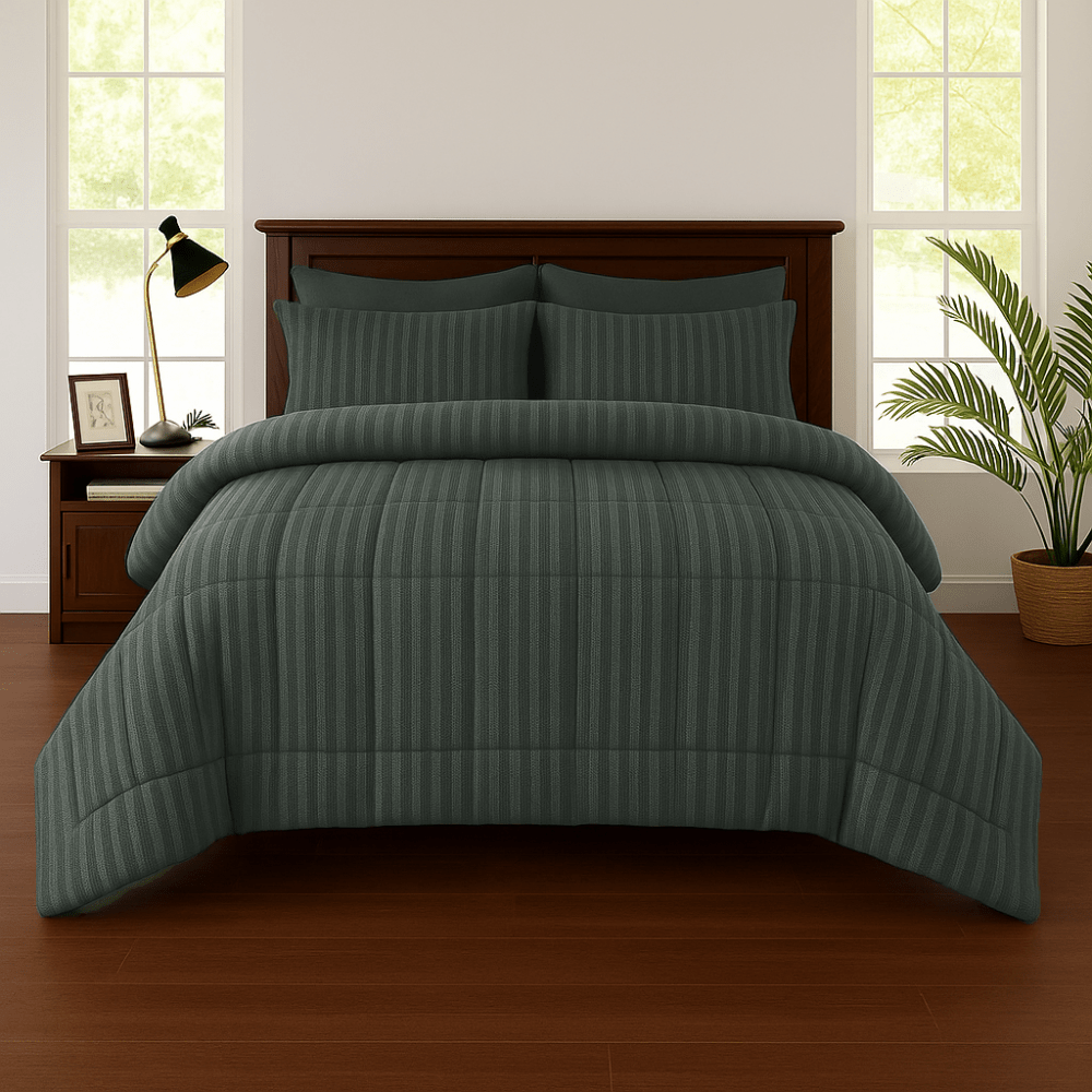 GREY STRIPE - Premium SUMMER 6pcs Comforter Set (LIGHT FILLING) - Zaraish.com