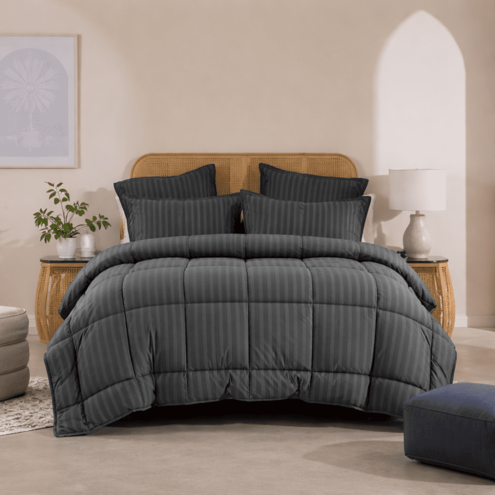 GREY STRIPE - Premium SUMMER 6pcs Comforter Set (LIGHT FILLING) - Zaraish.com