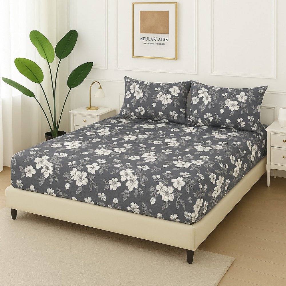 Grey Tulips - Fitted Bedsheet Set - Zaraish.com