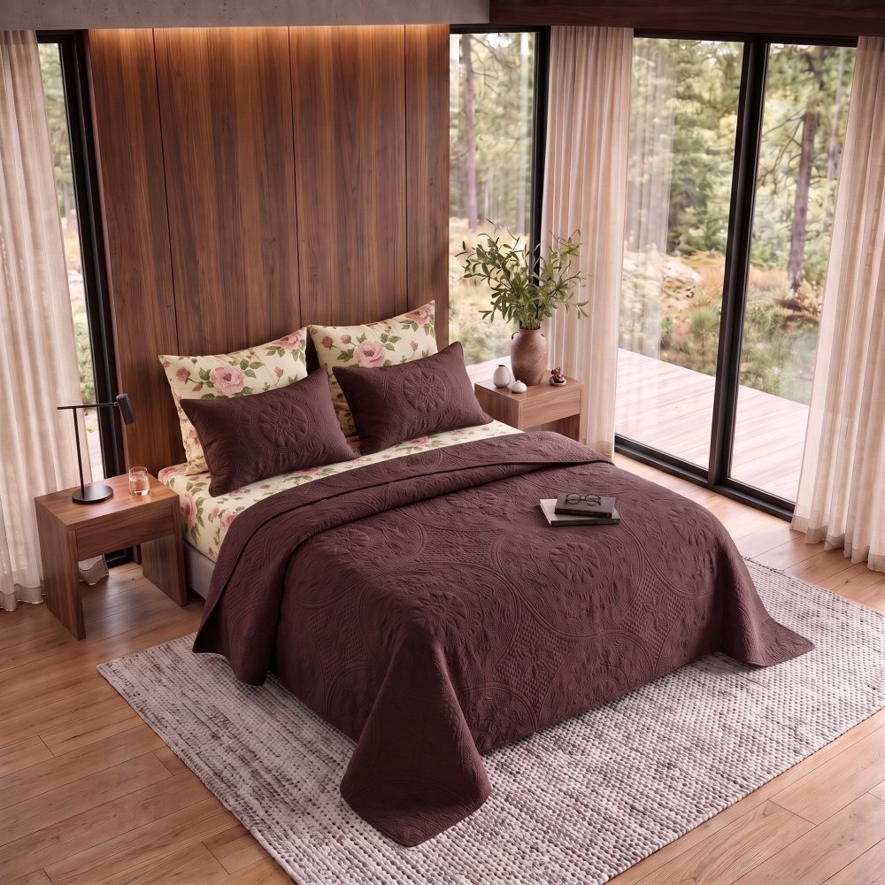 HOBISCUS Brown Bedspread - 6 Pcs - Zaraish.com