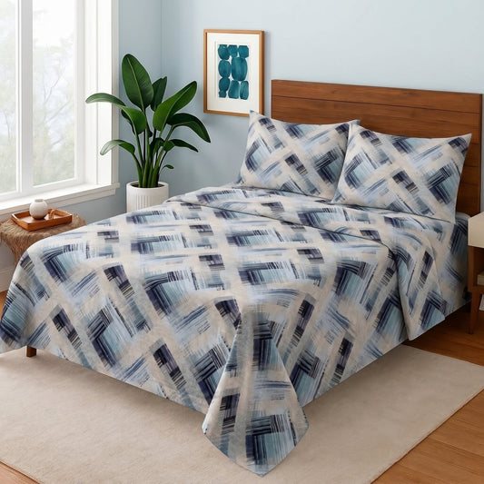 Indigo Grid - Bedsheet Set - Zaraish.com